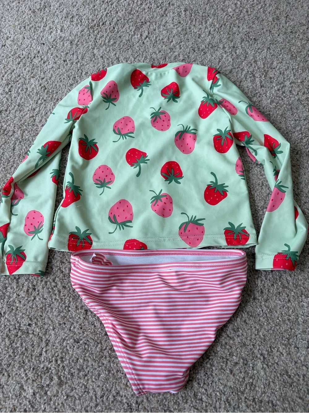 Carters Baby Toddler Girl Swimsuit 4T Rashguard Bottoms Strawberry Pink Green